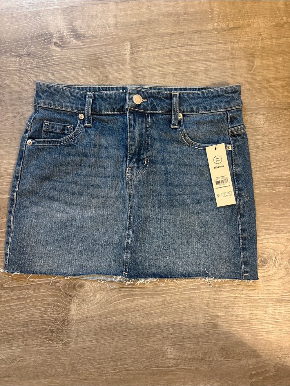 Denim Mini Skirt with Raw Hem - Blue